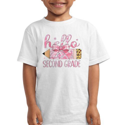 Hello Second Grade Pencil Tie Dye Coquette Back To School Graphic Kid T-Shirt - Savourry