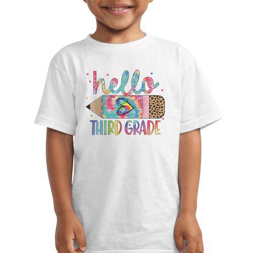 Hello Third Grade Pencil Tie Dye Back To School 3rd Grade Graphic Kid T-Shirt - Savourry