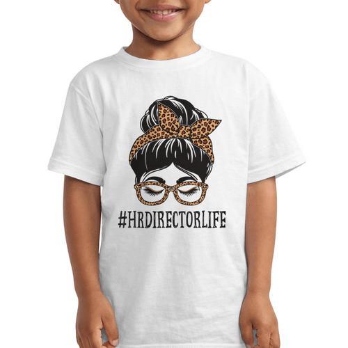 HR Director Leopard Messy Bun Appreciation Back To School Performance Graphic Kid T-Shirt - Savourry