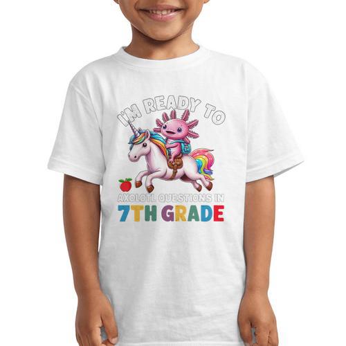 I'm Ready To Axolotl Questions In 7th Grade Back To School Premium Tri-Blend Graphic Kid T-Shirt - Savourry