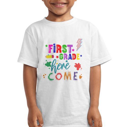 Kids Watch Out First Grade Here I Come 1st Grade Back To School Graphic Kid T-Shirt - Savourry