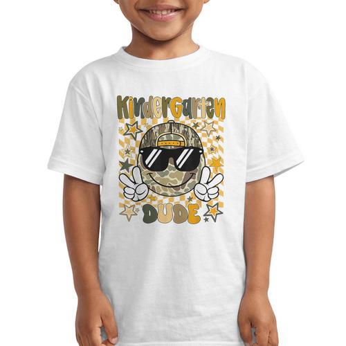 Kindergarten Camo Camouflage Smile Face Back To School Kids Graphic Kid T-Shirt - Savourry