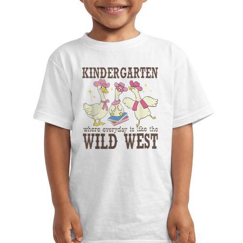 Kindergarten Wild West Goose Cowboy Goose Back To School Graphic Kid T-Shirt - Savourry