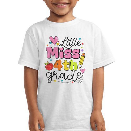 Little Miss 4th Grade Back To School Cute Fourth Grade Girls Graphic Kid T-Shirt - Savourry