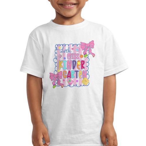 Little Miss Kindergarten Kids Girls Coquette Back To School Graphic Kid T-Shirt - Savourry