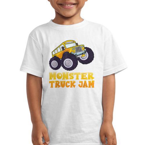Monster Truck Jam School Bus Yellow Back To School Toddlers Graphic Kid T-Shirt - Savourry