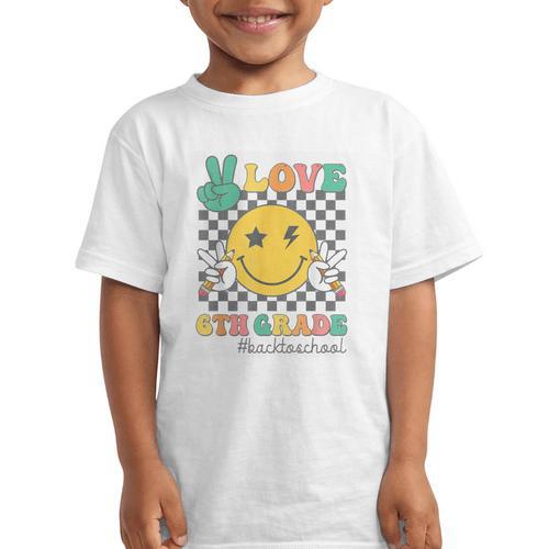 Peace Love 6th Grade Smile Face Back To School Sixth Grade Graphic Kid T-Shirt - Savourry