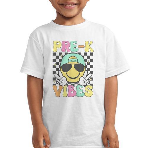 Pre-K Vibes Smile Face Back To School Pre-K Graphic Kid T-Shirt - Savourry
