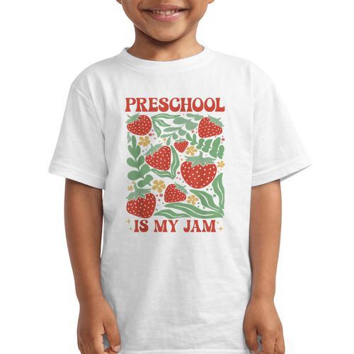 Preschool Is My Jam Boho Floral Strawberry Back To School Graphic Kid T-Shirt - Savourry