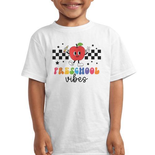 Preschool Vibes Retro Groovy Apple Back To School Graphic Kid T-Shirt - Savourry