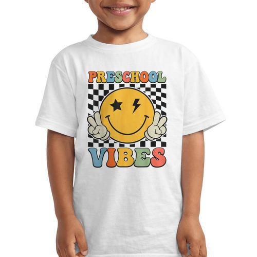 Preschool Vibes Retro Groovy Back To School Pre-K Graphic Kid T-Shirt - Savourry