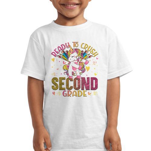 Ready To Crush Second 2nd Grade Back To School Unicorn Kids Performance Graphic Kid T-Shirt - Savourry