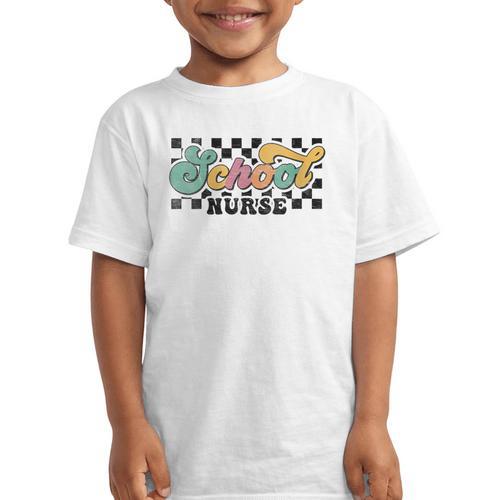 Retro Checkered School Nurse Squad Back To School Graduation Graphic Kid T-Shirt - Savourry