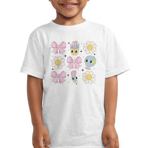 Retro Groovy Back To School Coquette First Day Of School Graphic Kid T-Shirt - Savourry