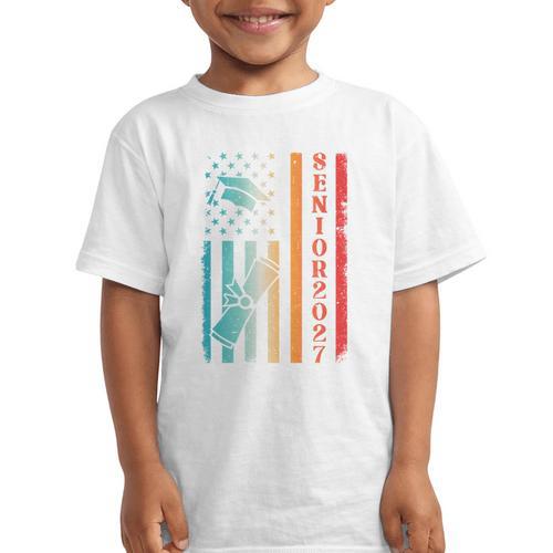 Senior 2027 Class Of 2027 Graduation USA Flag Back To School Performance Graphic Kid T-Shirt - Savourry