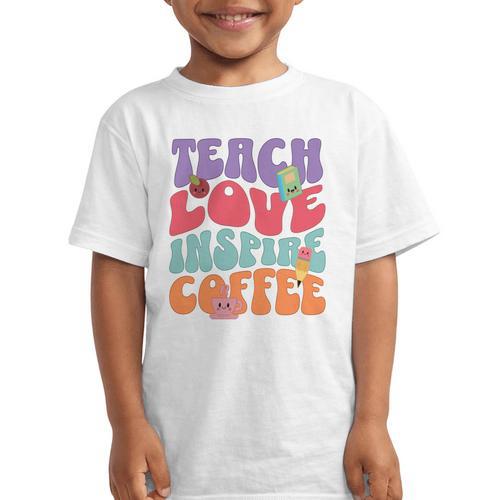 Teach Love Inspire Coffee Cute Teaching Quote Back To School Graphic Kid T-Shirt - Savourry