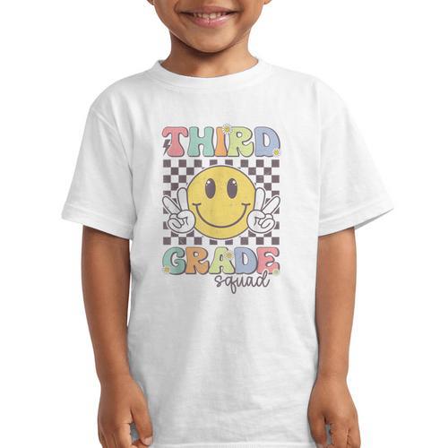 Third Grade Squad Smile Face 3rd Grade Back To School Graphic Kid T-Shirt - Savourry