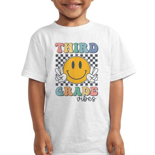 Third Grade Vibes Retro Smile Back To School 3rd Grade Team Graphic Kid T-Shirt - Savourry
