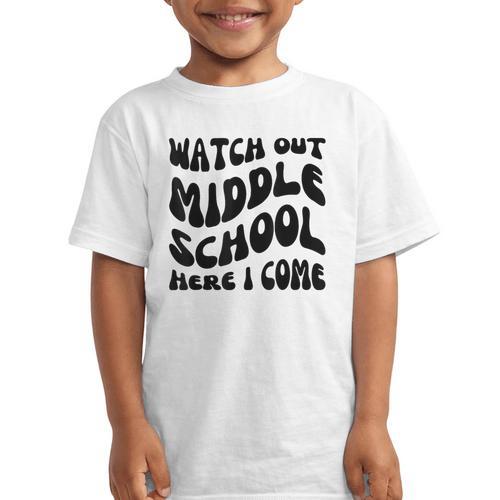 Watch Out Middle School Here I Come Funny Back To School Graphic Kid T-Shirt - Savourry