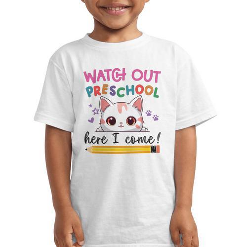 Watch Out Preschool Here I Come Girls Back To School Performance Graphic Kid T-Shirt - Savourry