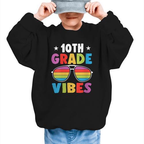 10th Grade Back To School Sunglasses Vibes Retro First Day Graphic Kid Sweatshirt - Savourry