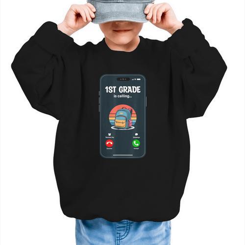 1st Grade Is Calling First Day Back To School First Grade Graphic Kid Sweatshirt - Savourry