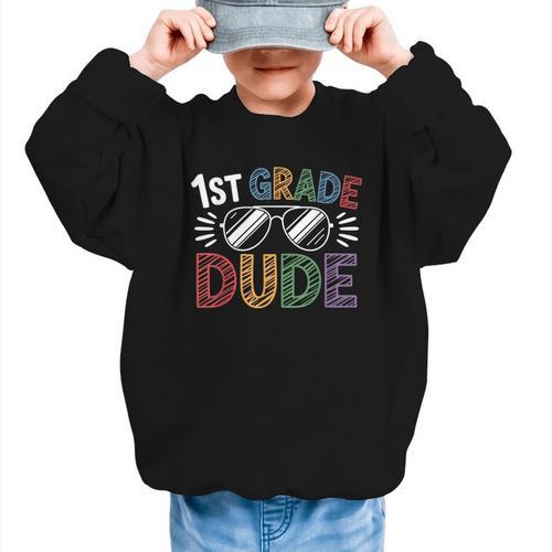 1st Grade Dude Sunglasses First Day Of Back To School Boys Graphic Kid Sweatshirt - Savourry