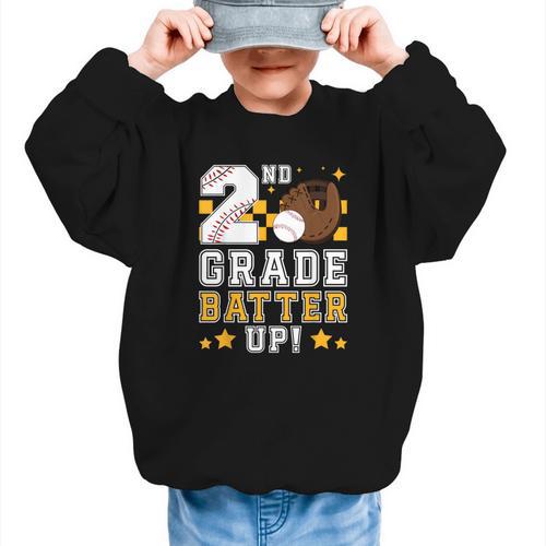 2nd Grade Batter Up Baseball First Day Back To School Graphic Kid Sweatshirt - Savourry