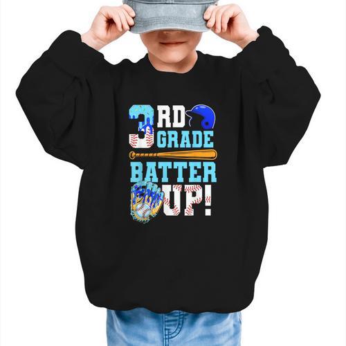 3rd Grade Back To School Baseball Drip Ice Cream Batter Up Graphic Kid Sweatshirt - Savourry