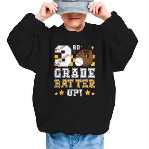 3rd Grade Batter Up Baseball First Day Back To School Graphic Kid Sweatshirt - Savourry