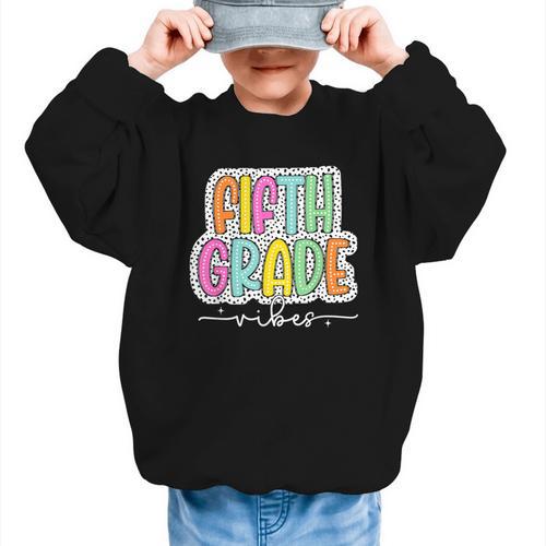 5th Fifth Grade Vibes Back To School Dalmatian Dots Graphic Kid Sweatshirt - Savourry