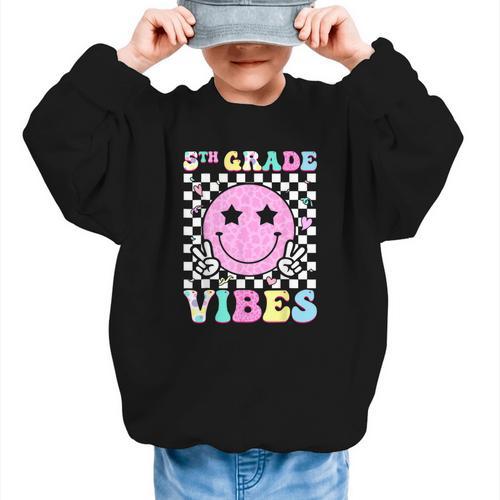 5th Grade Vibes Groovy Back To School Fifth Grade Girls Kids Graphic Kid Sweatshirt - Savourry