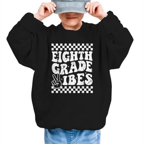 8th Eighth Grade Vibes 1st Back To School Checkerboard Crew Graphic Kid Sweatshirt - Savourry
