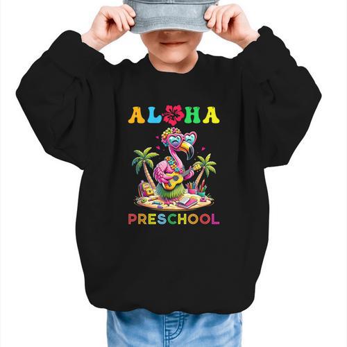 Aloha Preschool Flamingo Hawaii Back To School Kids Girl Graphic Kid Sweatshirt - Savourry