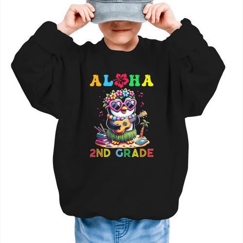 Aloha Second Grade Penguin Hawaii Back To School Kids Girl Graphic Kid Sweatshirt - Savourry