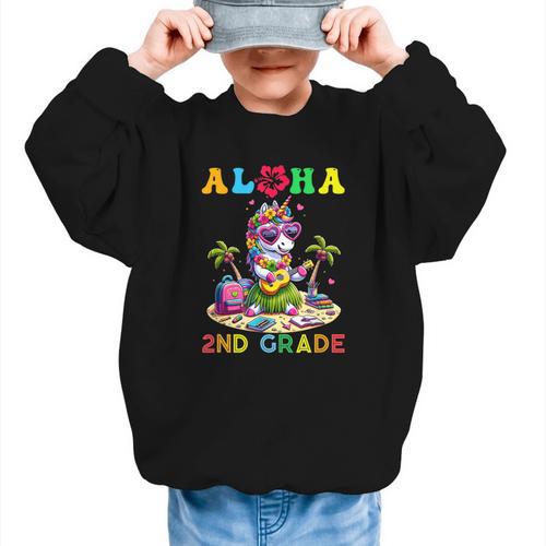 Aloha Second Grade Unicorn Hawaii Back To School Kids Girl Graphic Kid Sweatshirt - Savourry
