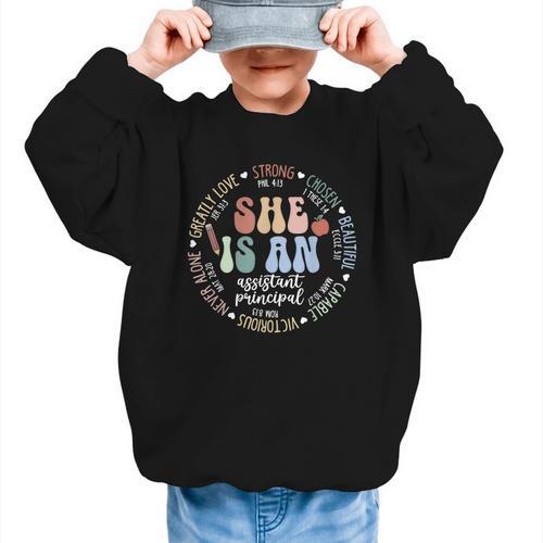 Assistant Principal God Says She Is Christian Back To School Graphic Kid Sweatshirt - Savourry