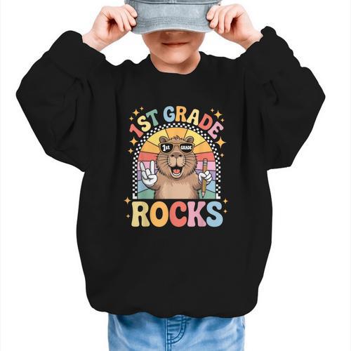 Back To School 1st Grade Capybara First Grade Rocks Graphic Kid Sweatshirt - Savourry