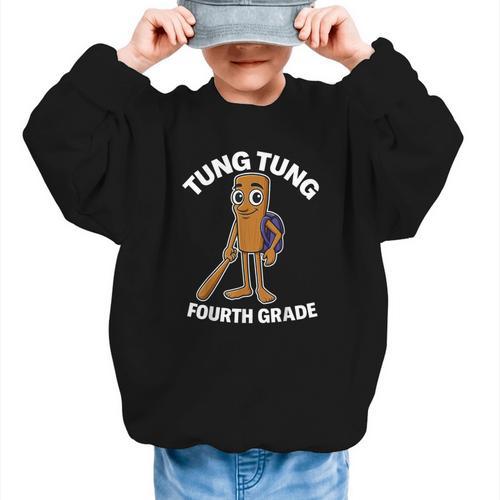 Back To School 4th Grade Italian Brainrot Tung Tung Sahur Graphic Kid Sweatshirt - Savourry