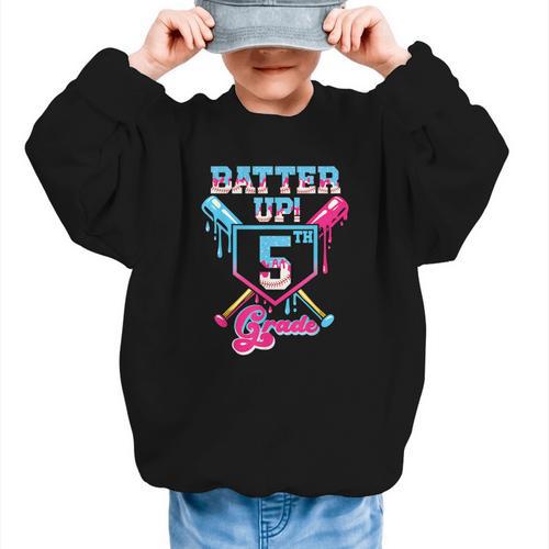 Back To School 5th Grade Batter Up Baseball First Day Boys Graphic Kid Sweatshirt - Savourry