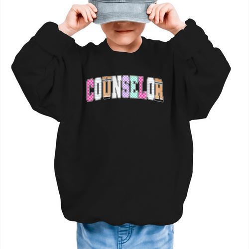 Back To School Counselor Preppy Checkered Counselor Life Graphic Kid Sweatshirt - Savourry
