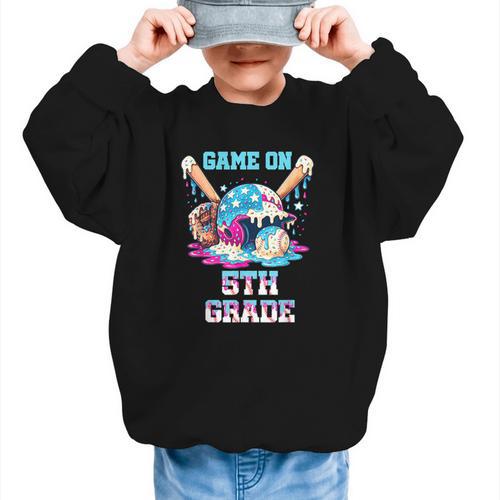 Back To School Game On Fifth Grade Baseball First Day Boys Graphic Kid Sweatshirt - Savourry