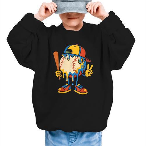 Baseball Ice Cream Drip Youth Back To School Baseball Stuff Graphic Kid Sweatshirt - Savourry