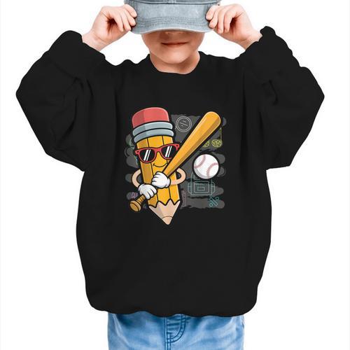 Baseball Player Pencil Back To School Cute Sport Students Graphic Kid Sweatshirt - Savourry