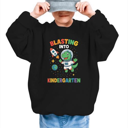 Blasting Into Kindergarten Dinosaur Astronaut Back To School Graphic Kid Sweatshirt - Savourry