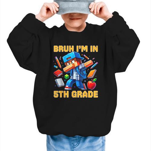 Bruh I'm In 5th Grade Dabbing Boys Kids Gamer Back To School Graphic Kid Sweatshirt - Savourry