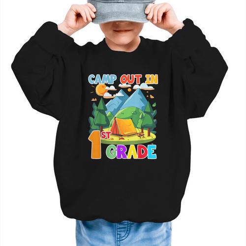 Camp Out In 1st Grade Back To School For Camping Lover Graphic Kid Sweatshirt - Savourry