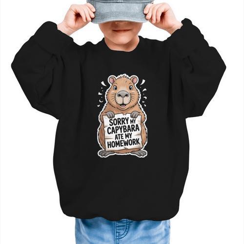 Capybara Ate My Homework Sorry Back To School Animal Graphic Kid Sweatshirt - Savourry