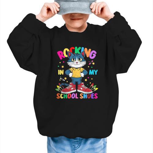 Cat Rocking In My School Shoes Back To School Kids Tee Graphic Kid Sweatshirt - Savourry