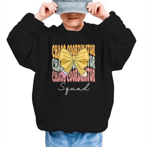 Chaos Coordinator Squad Groovy Coquette Bow Back To School Graphic Kid Sweatshirt - Savourry